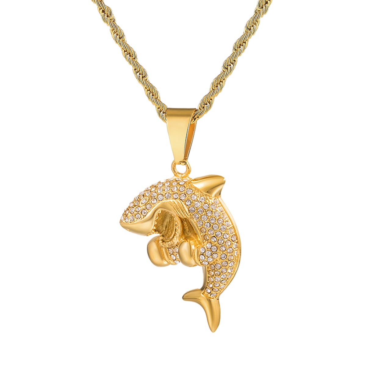 Goldjewels Shark Pendant Από Επίχρυσο Ορείχαλκο Με Ατσάλινη Αλυσίδα Rope